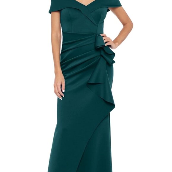 Xscape Womens Long Off Shoulder Sweetheart Neck Side Ruffle Gown Size 8 - Picture 4 of 4